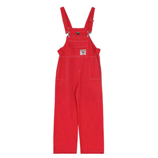 American high street retro denim overalls big red jumpsuit loose casual straight suspender trousers ins tide
