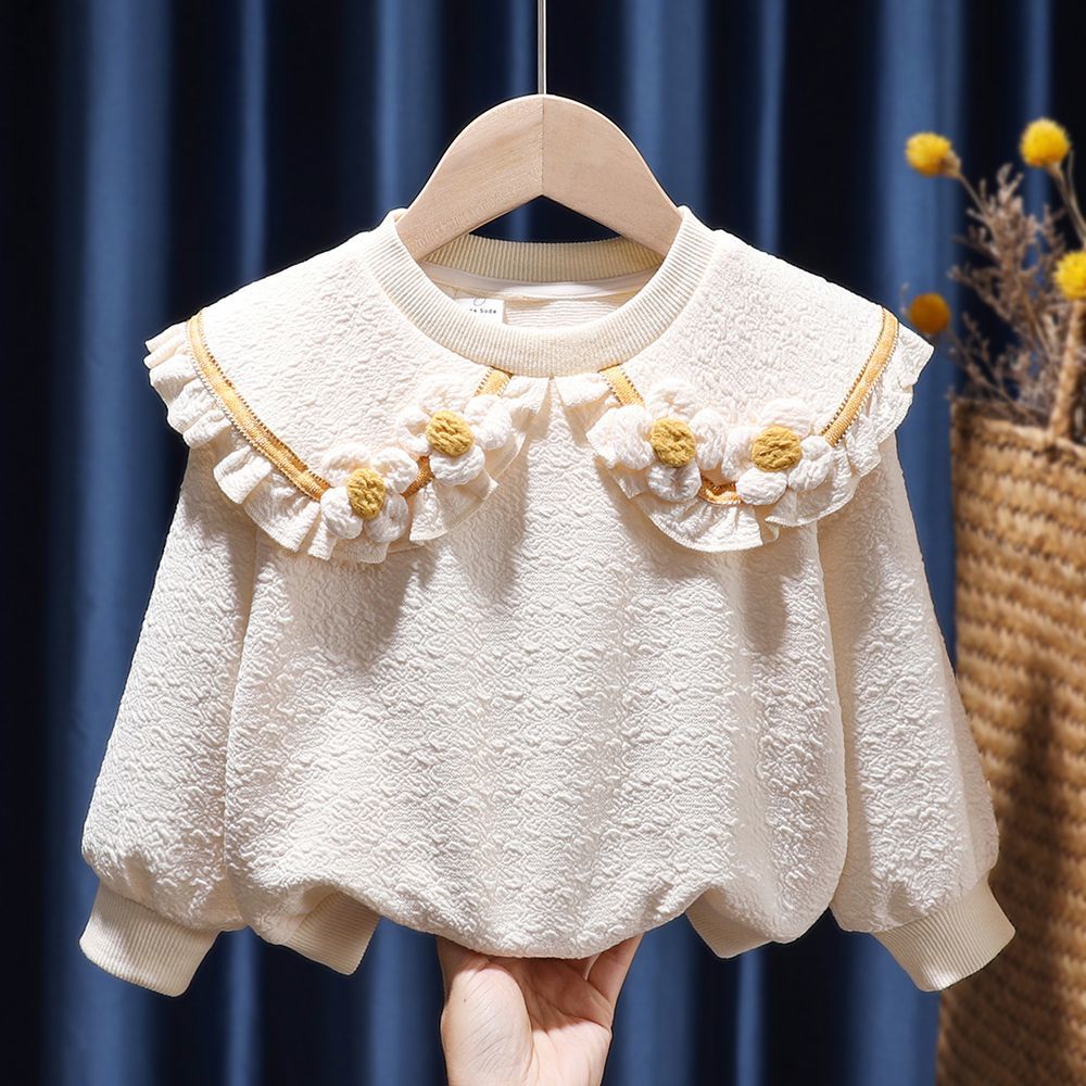 女宝宝打底衫2022秋季女童小童韩版洋气蕾丝边上衣婴幼儿长袖T恤