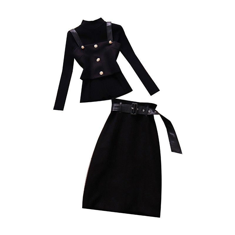 Plus-size women's autumn suit women's  new Korean style fashion jacket vest waist skirt three-piece set【shipped within 7 days】