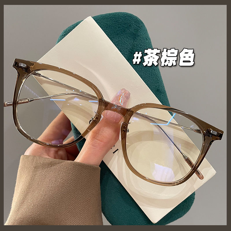 Ultra-light tea brown glasses short-sighted women without makeup artifact square frame can be equipped with degree eyes flat light frame Korean version trendy
