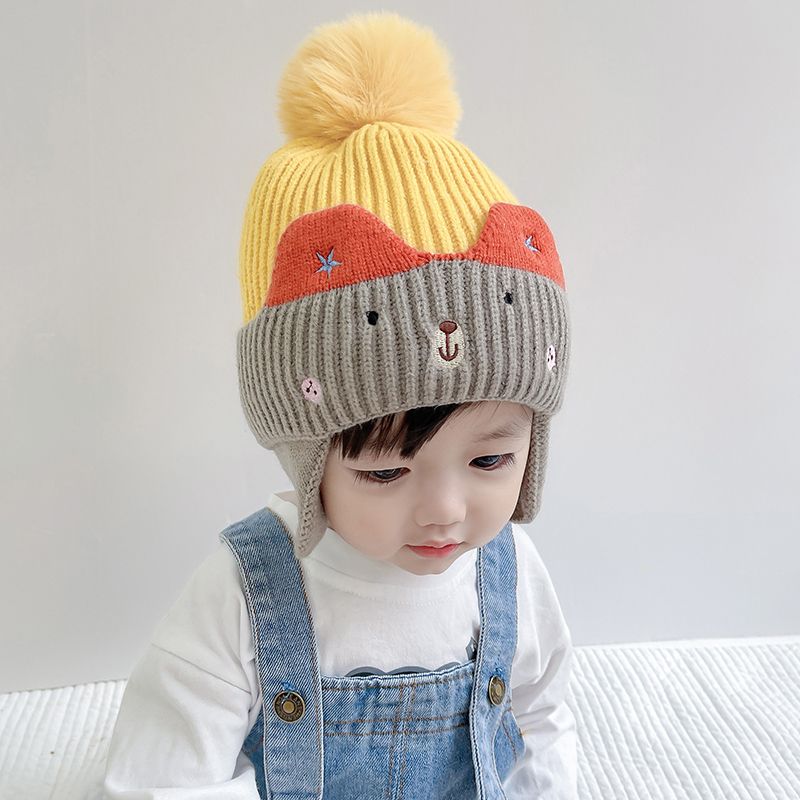 宝宝帽子围巾套装婴幼儿童秋冬季男童卡通毛线针织护耳帽女童冬天