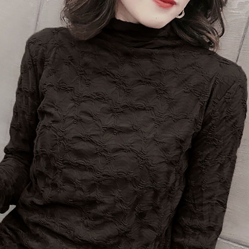 半高領打底衫女春裝新款高檔長袖百搭高彈修身遮肚子內搭上衣