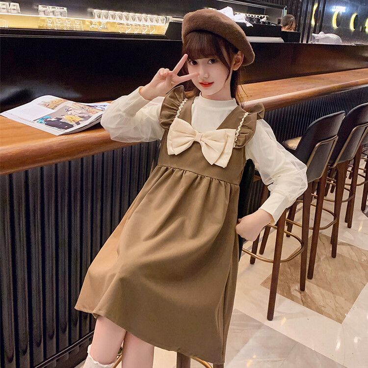 Girls autumn dress 2023 new children's net red foreign style long-sleeved skirt spring and autumn girl fashionable princess dress