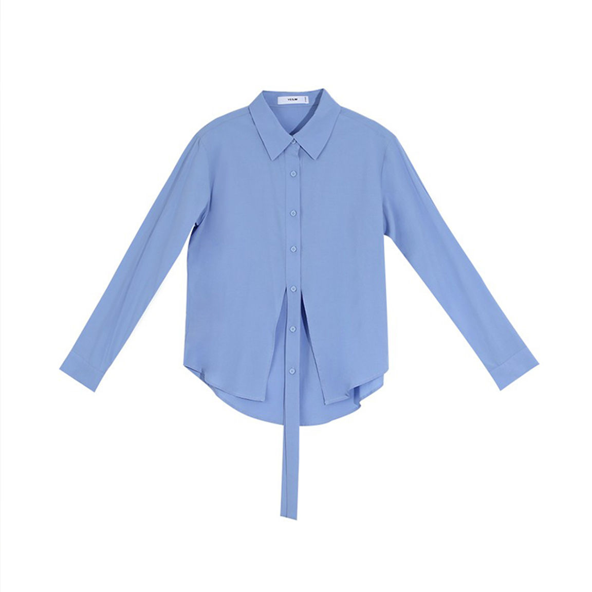 [Three-piece set] Design sense blue long-sleeved shirt female autumn Korean version bf lazy wind thin top skirt
