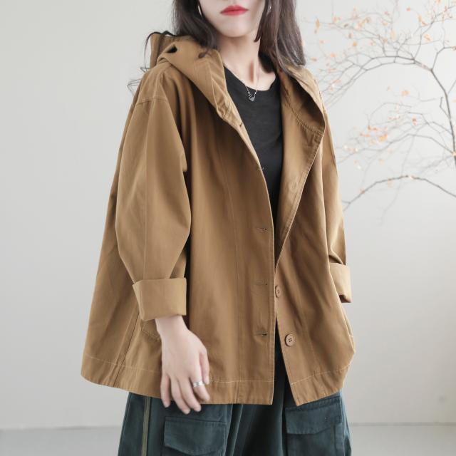 Plus size women's spring and autumn coat women's autumn outerwear women's autumn women's hooded workwear long-sleeved tops for women