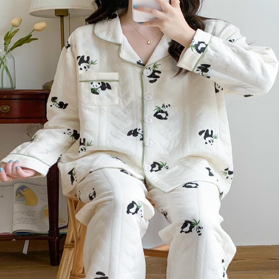 Korean version of confinement clothing spring and autumn pure cotton air cotton maternity pajamas autumn quilted two-piece winter home service suit