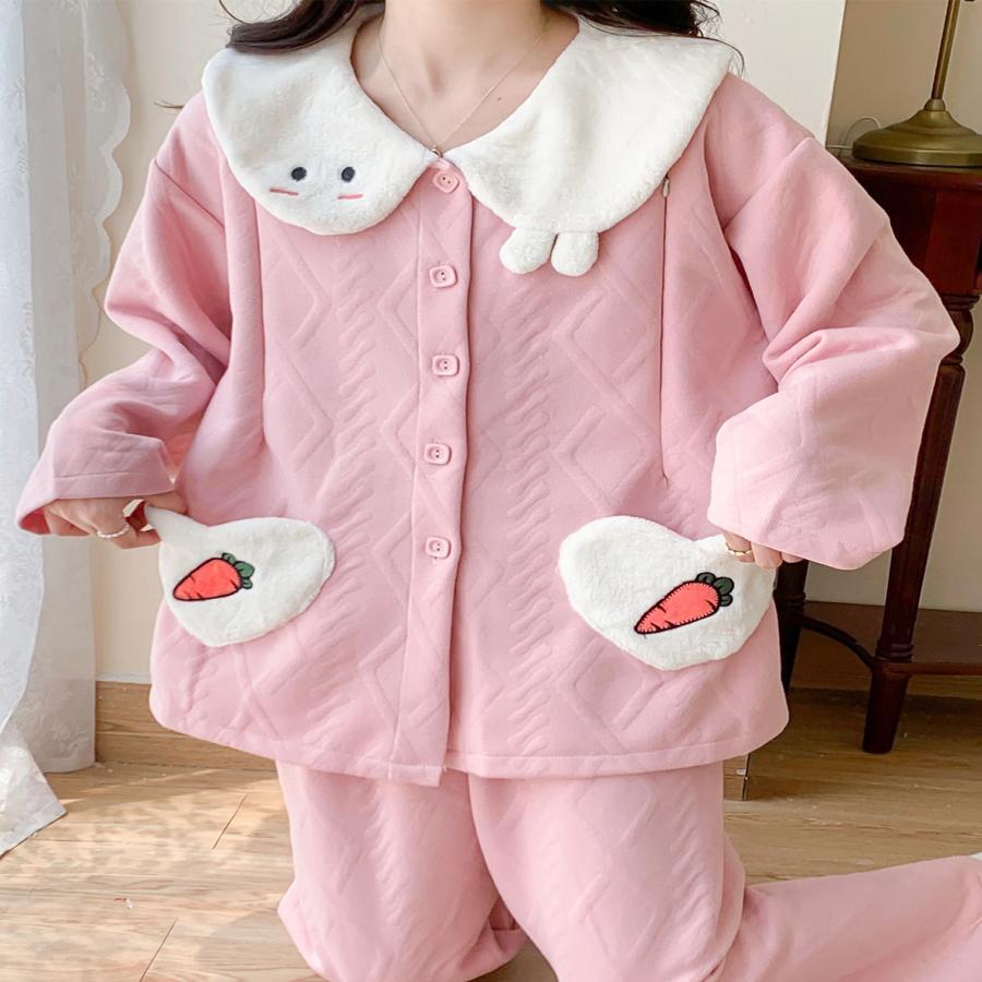 Korean version of confinement clothing spring and autumn pure cotton air cotton maternity pajamas autumn quilted two-piece winter home service suit