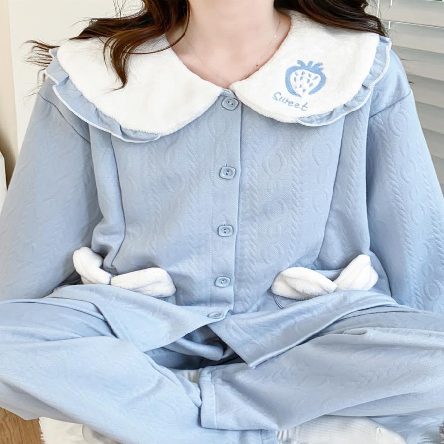 Korean version of confinement clothing spring and autumn pure cotton air cotton maternity pajamas autumn quilted two-piece winter home service suit