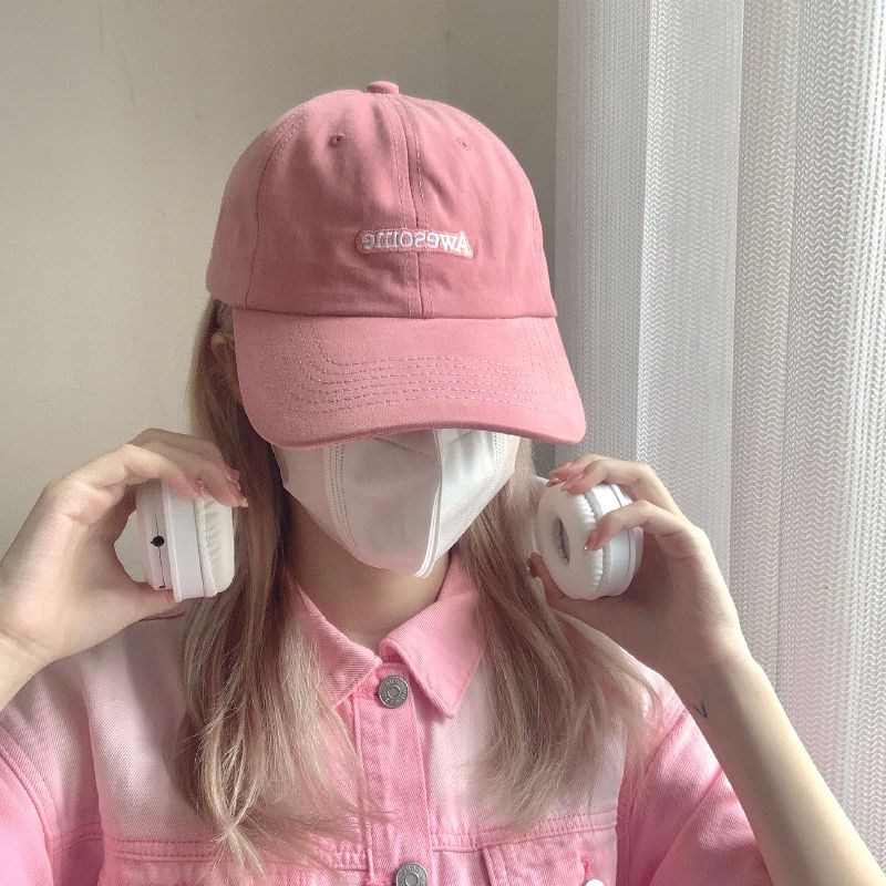 Japanese ins new white pink embroidered letters peaked cap female summer fashion face small sunscreen baseball cap