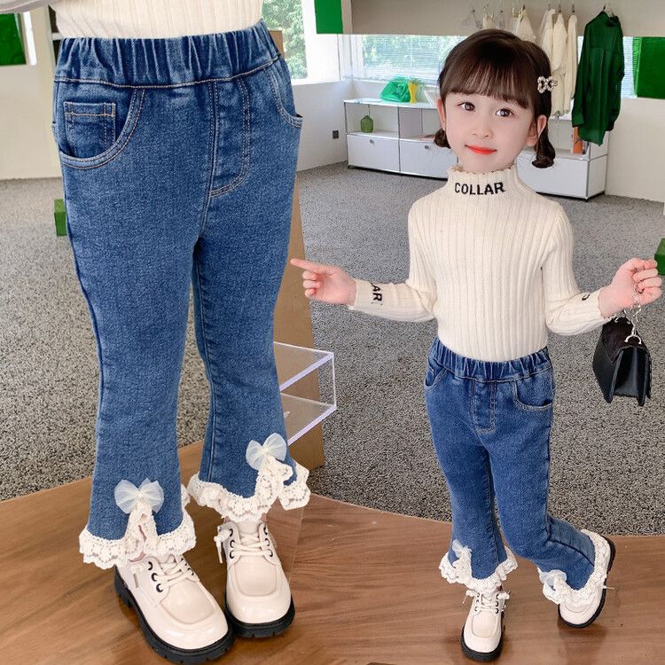 【Latest Style】Girls Jeans Spring and Autumn New Children's Pants Girls Bell Bottom Pants Internet Celebrity Style