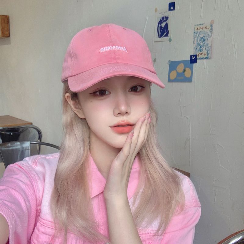 Japanese ins new white pink embroidered letters peaked cap female summer fashion face small sunscreen baseball cap