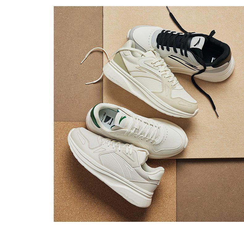 ANTA casual for men in autumn summer, breathable lightweight leather surface, trendy and versatile running, white thick_voghion.com