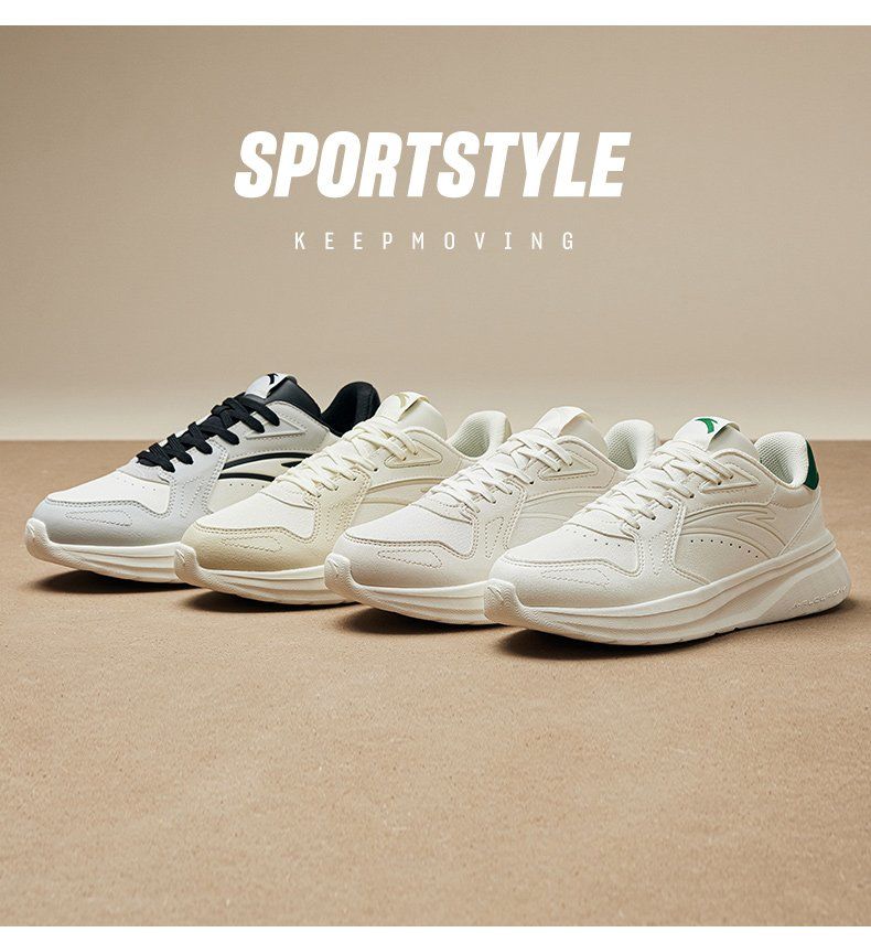 ANTA casual for men in autumn summer, breathable lightweight leather surface, trendy and versatile running, white thick_voghion.com