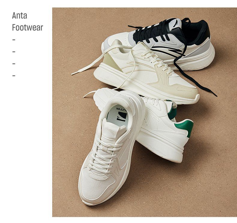 ANTA casual for men in autumn summer, breathable lightweight leather surface, trendy and versatile running, white thick_voghion.com