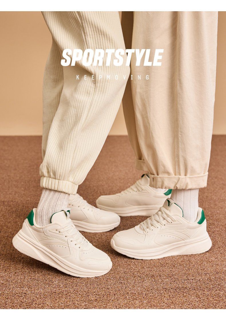 ANTA casual for men in autumn summer, breathable lightweight leather surface, trendy and versatile running, white thick_voghion.com