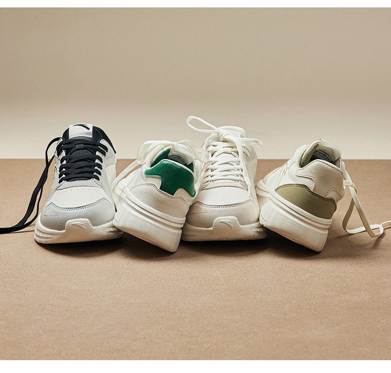 ANTA casual for men in autumn summer, breathable lightweight leather surface, trendy and versatile running, white thick_voghion.com