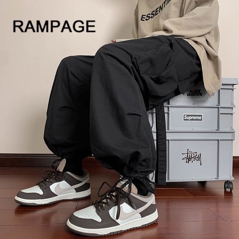 RAMPAGE美式工装裤男秋季宽松大码抽绳束脚裤潮牌高街直筒长裤子