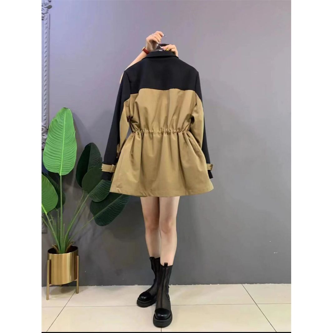 European fashion large size light familiar style women's clothing autumn foreign style matching color waist slimming simple top fat mm windbreaker jacket