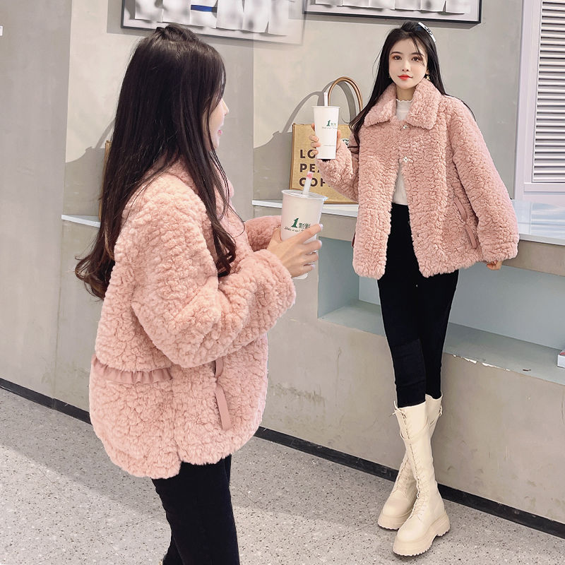 羊羔绒外套女2022冬装新款韩版宽松时尚皮毛一体加厚羊羔毛短外套
