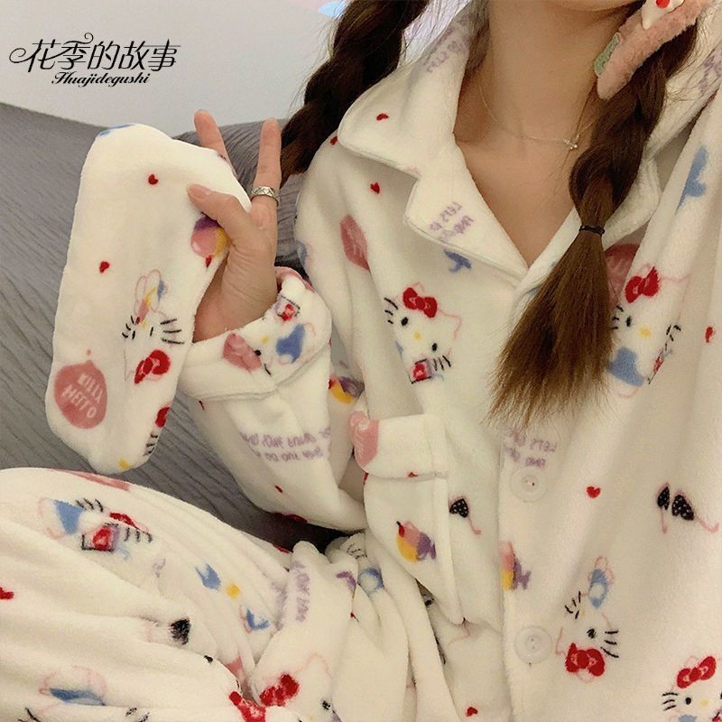 花季的故事珊瑚絨睡衣女秋冬季加絨加厚ins學生可愛法蘭絨家居服