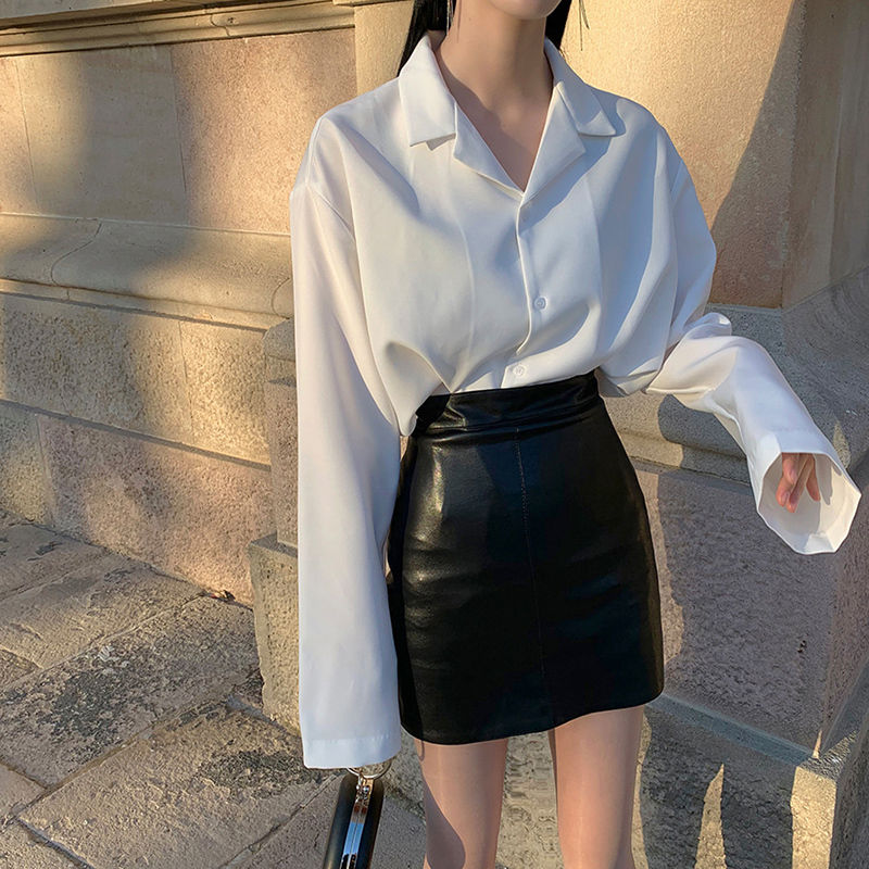 Autumn Leather Skirt  New Black PU Leather Hip Skirt Skirt High Waist Slim Small Skirt Solid Color Leather Skirt for Women