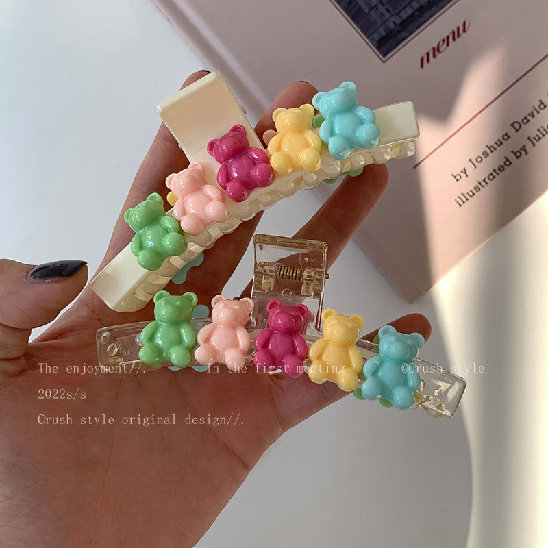 Candy-colored cute bear catch clip female autumn and winter back head large shark clip Korean sweet temperament head jewelry