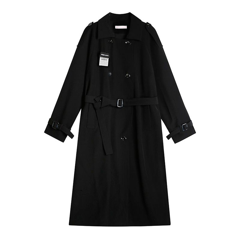PROMONE high-end black trench coat women's mid-length  spring and autumn new small coat coat