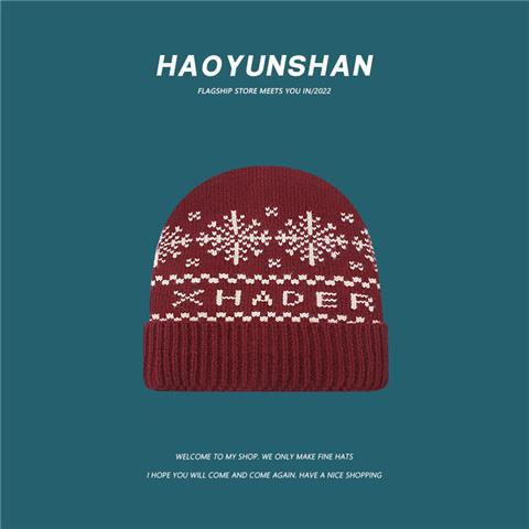 Korean autumn and winter new Christmas snowflake wool hats for men and women warm all-match ear protection caps knitted hat tide