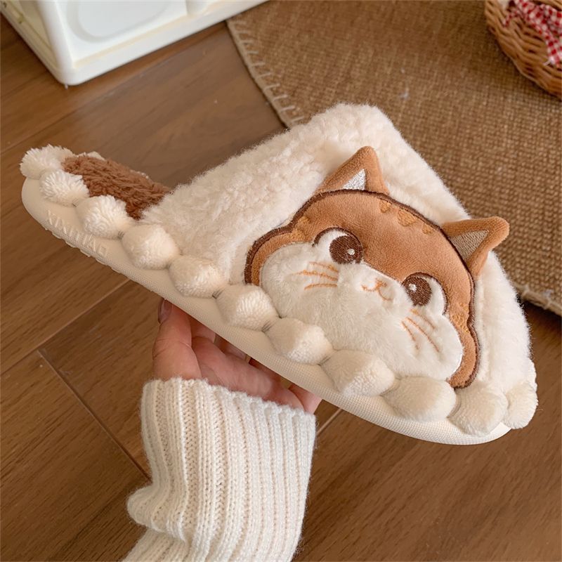 Thin strip women's winter girl's heart home non-slip confinement soft-soled shoes soft cute cute kitten plush cotton slippers
