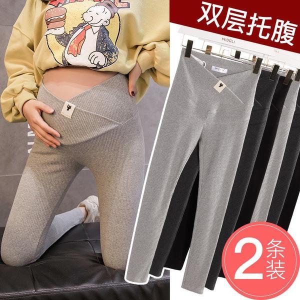 孕婦打底褲秋冬加絨外穿低腰螺紋褲子時尚長褲女秋裝秋冬