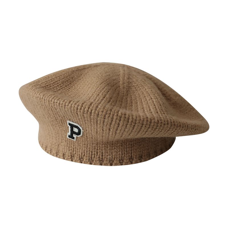 Letter P standard beret is very comfortable to wear knitted wool painter hat autumn and winter warm bud cap girls