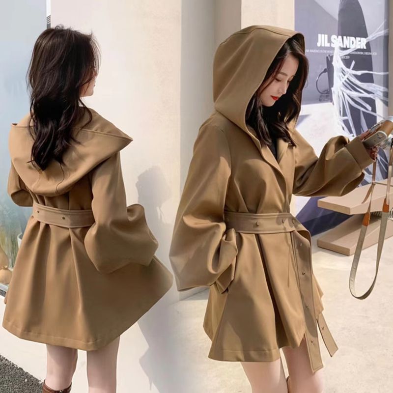 Small short windbreaker women's 2022 spring Korean style loose hooded large size coat women [original fabric]
