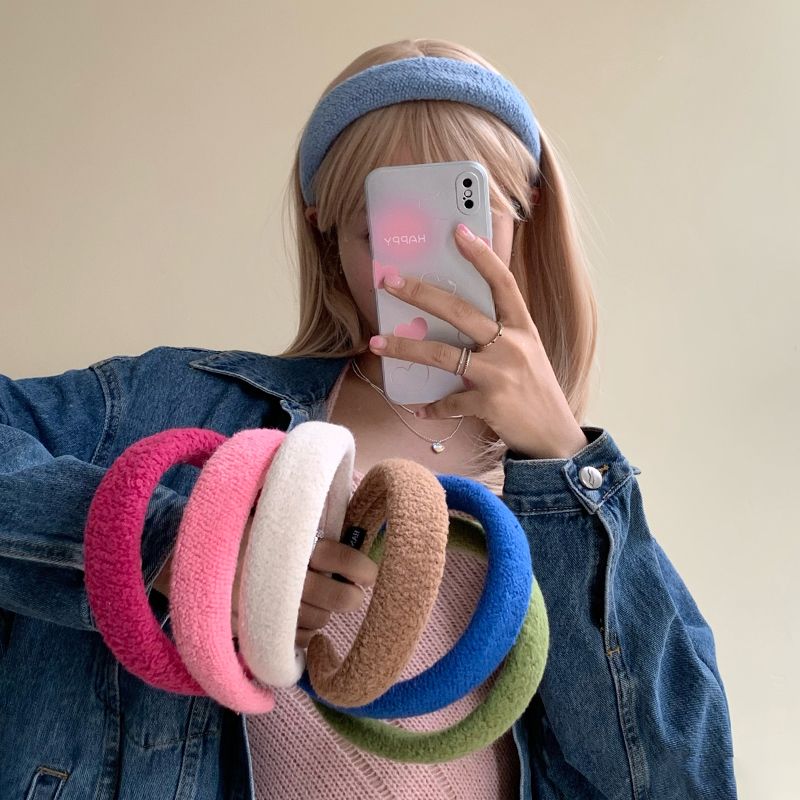 Color plush wide-brimmed headband female high skull top autumn and winter new Korean-style wild hairpin out wash headband hair accessories
