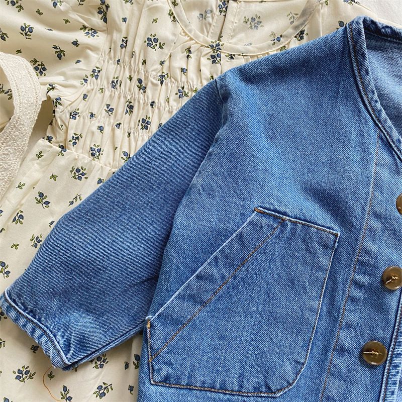 22 Spring and Autumn New Products Boys and Girls Ins Wind Pocket Denim Jacket Children's Baby Korean Cardigan Denim Jacket Tops