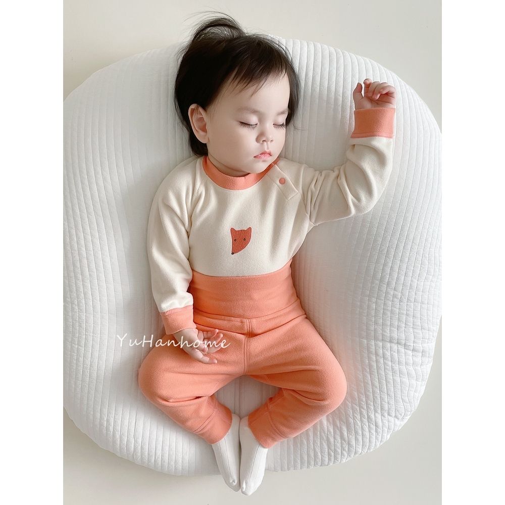 Baby autumn clothes new children's home clothes pajamas thin section male and female baby warm high waist belly protection suit trendy