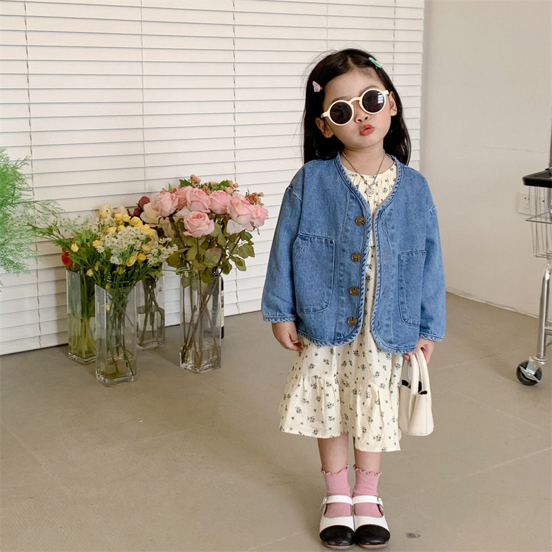 22 Spring and Autumn New Products Boys and Girls Ins Wind Pocket Denim Jacket Children's Baby Korean Cardigan Denim Jacket Tops