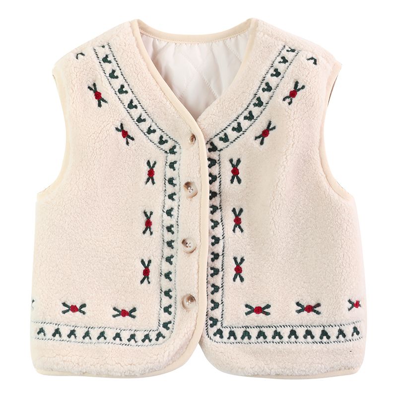 Lamb wool baby vest girls 2022 winter new vest baby embroidered jacket 3 children's warm outerwear