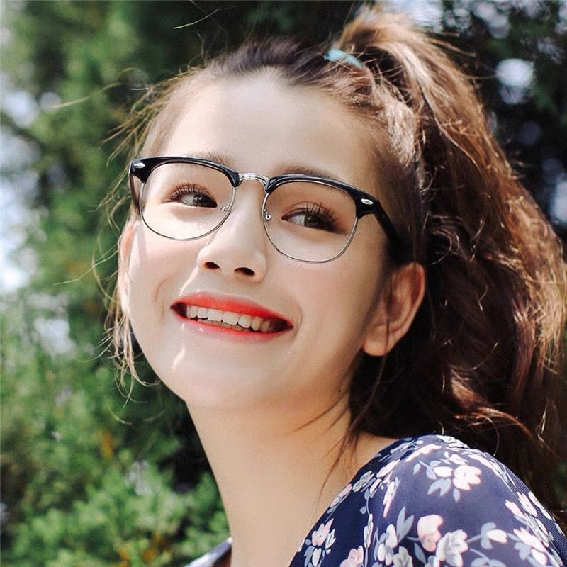 Japanese retro black half-frame glasses female pure desire net red round face thin flat light can be matched with myopia eye frame male