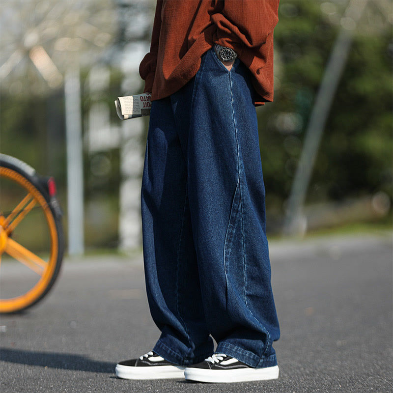 Japanese retro dark blue jeans men's trend ins tide brand straight loose wide-leg pants oversize pants