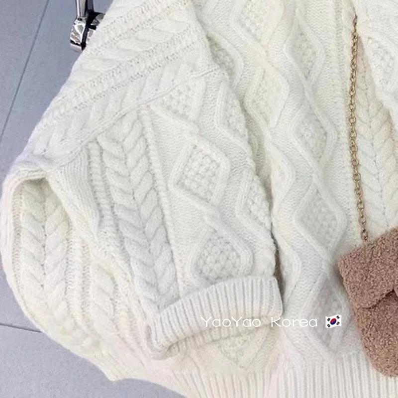 韩版童装女童毛衣秋装新款宝宝洋气白色小女孩儿童麻花针织衫