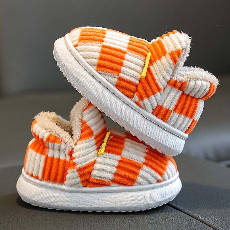 Children's cotton shoes, autumn and winter warm boys' checkerboard home indoor and outdoor parent-child shoes, girls' bag and snow cotton shoes