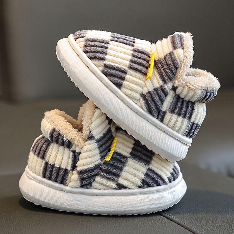 Children's cotton shoes, autumn and winter warm boys' checkerboard home indoor and outdoor parent-child shoes, girls' bag and snow cotton shoes