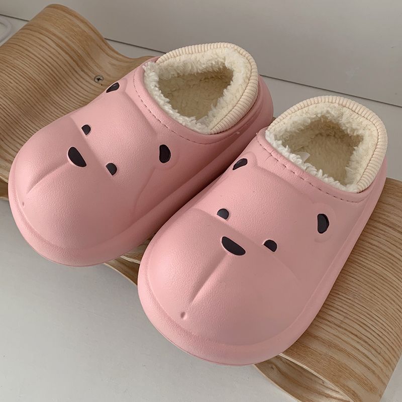 Thin strips keep warm and cute parent-child cotton slippers women's winter couples wear non-slip waterproof all-inclusive heel wool shoes indoor and outdoor