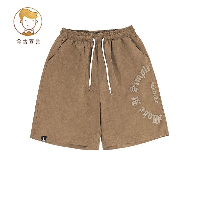 美式短褲男發泡字母側面印花休閒短褲夏季寬鬆潮流情侶工裝五分褲