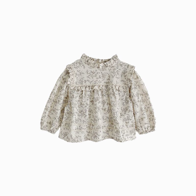 Girls' simple and elegant floral shirt 2023 spring new Korean style small and fresh children's long-sleeved top with fungus