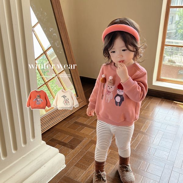 Baby girl three-dimensional decorative sweatshirt, western style plus velvet thickening  autumn and winter new long-sleeved one-piece velvet top to keep warm