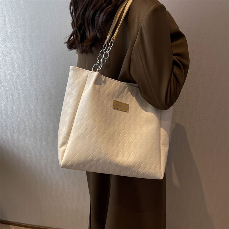 大容量包包女百搭2022新款高級感單肩包皮面大學生上課通勤托特包