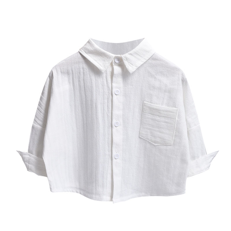 Boys' long-sleeved shirt spring new children's Korean version of pure cotton lapel thin white shirt boy gentleman style