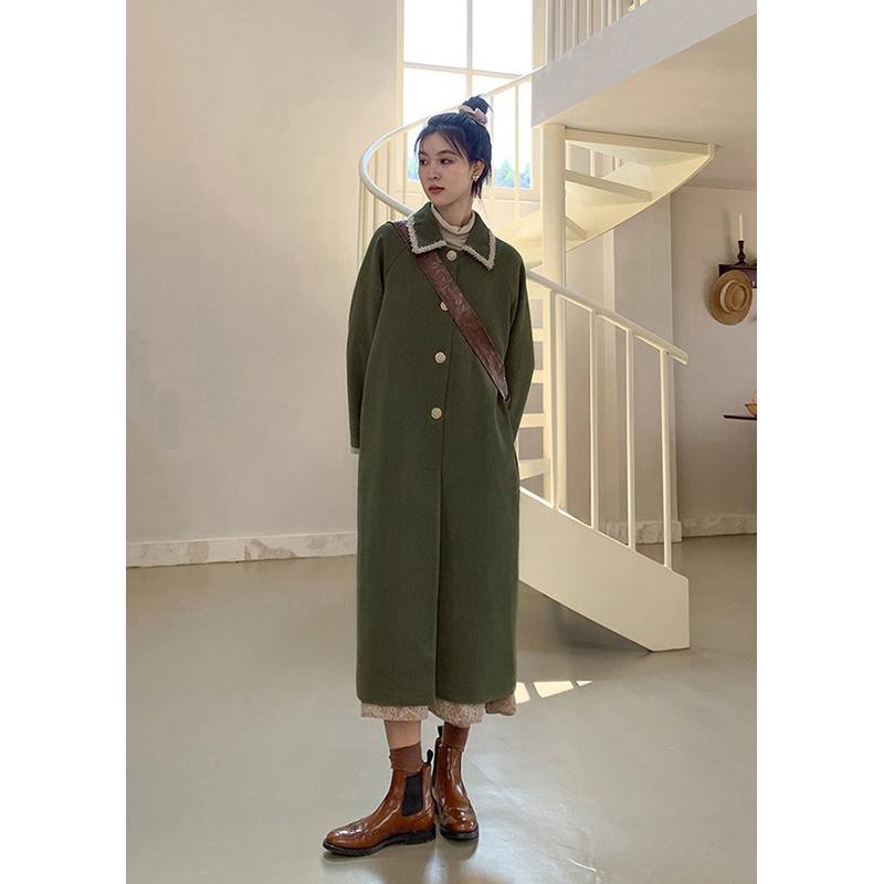 2022 autumn mid-length green thickened windbreaker coat women's high-quality waffle coat small man autumn and winter