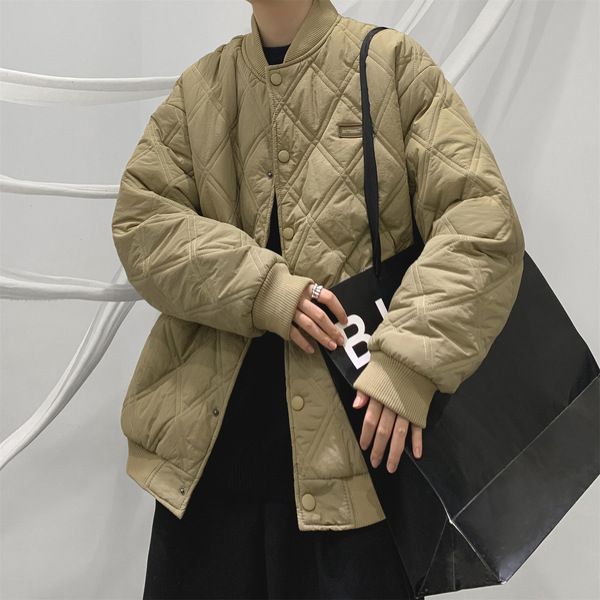 Diamond grid baseball jacket for men's winter thick American trendy brand cotton jacket, high-end_voghion.com